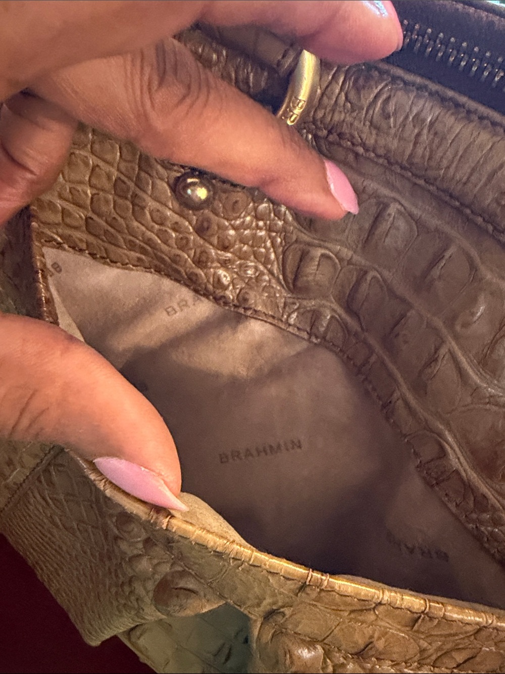 Brahmin Croc-Embossed Satchel in Taupe - Picture 8 of 10